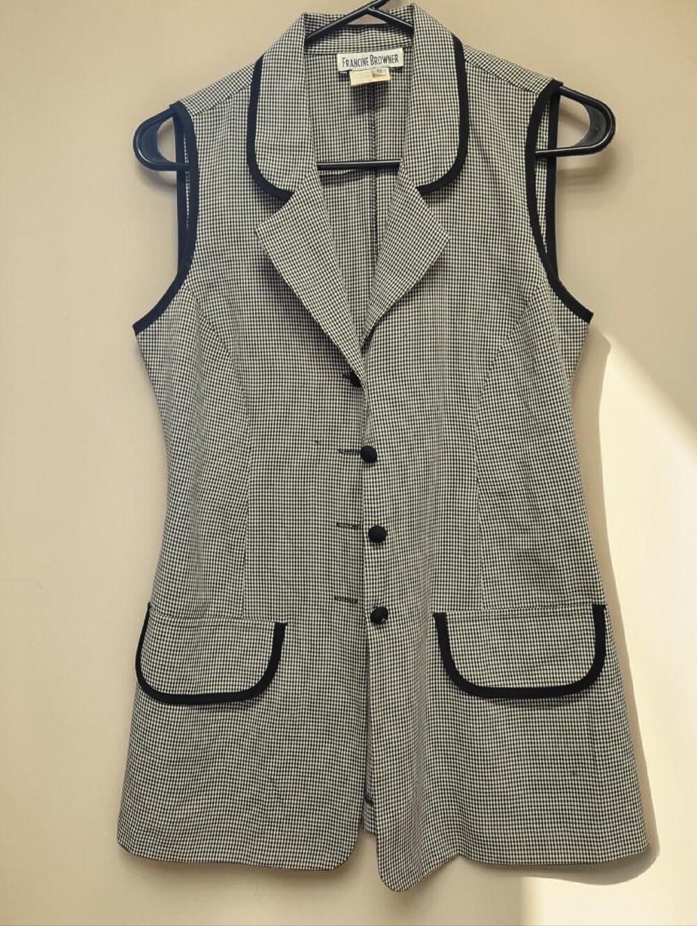 Vintage Francine Browner Houndstooth Longline Vest Made in USA Size Small